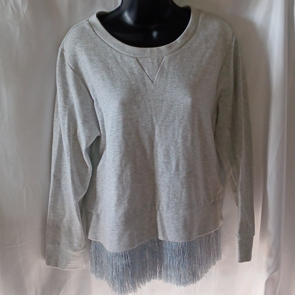 J. CREW Gray Silver Fringe Pull Over Sweatshirt Size Medium, back zip